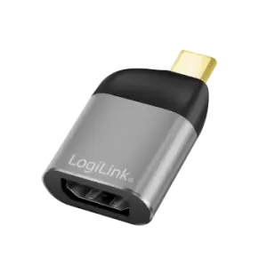 LogiLink USB 3.2 Gen2 Type-C adapter, C/M to DP/F, 8K, alu, black/grey