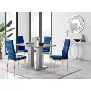 Furniture Box Imperia 4 Grey Dining Table and 4 Navy Velvet Milan Gold Leg Chairs