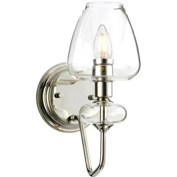 Armand 1 Light Wall Light, Polished Nickel, Glass Shade - Elstead