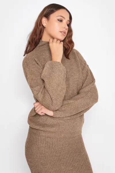 Long Tall Sally Tall Funnel Neck Knitted Jumper Brown