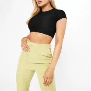 I Saw It First Waffle Crop Top - Black