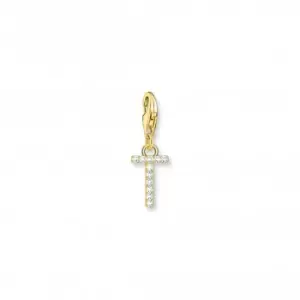 Charmista Gold Plated Zirconia Letter T Charm Pendant 1983-414-14