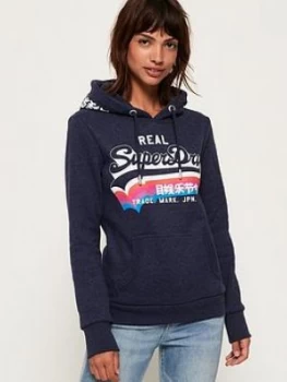 Superdry Vintage Logo Rainbow Shadow Hoodie - Blue, Size 6, Women