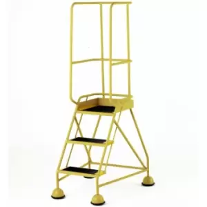 Loops - 3 Tread Mobile Warehouse Steps & Guardrail yellow 1.7m Portable Safety Stairs