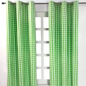 Homecapes Cotton Green Block Check Gingham Eyelet Curtains 117 x 137cm - Green