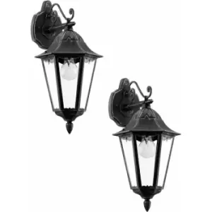 Loops - 2 pack IP44 Outdoor Wall Light Black & Silver Patina Lantern 1x 60W E27