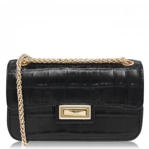 DKNY Jojo Crocodile Small Flap Over Cross Body Bag - Black/Gold BGD