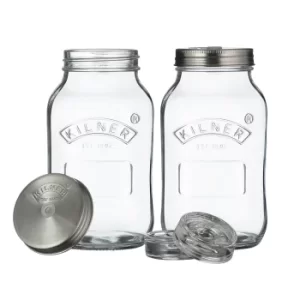 Kilner Set of 2 Fermentation 1 Litre Jars Clear and Silver