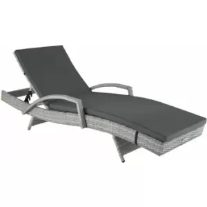 Tectake - Sun lounger Oceane rattan w/aluminium frame - reclining sun lounger, garden lounge chair, sun chair - light grey