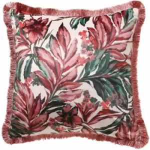 Scatter Box Juniper Fringed Velvet Feather Filled Cushion, Blush, 45 x 45 Cm