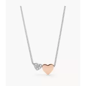 Fossil Womens Sutton Duo Hearts Two-Tone Stainless Steel Necklace - Silver