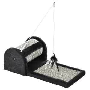 Pawhut Cat Scratcher Sisal Scratching Pad Mat Kitten Toy Withroller Feather Teaser - Grey