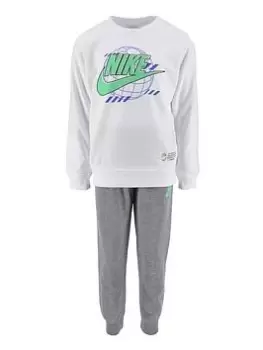 Nike Kids Boys Digital Escape Crew and Jogger Set - White, Size 6-7 Years