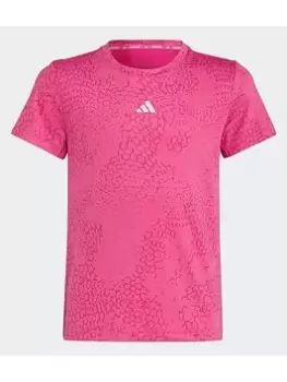 adidas Running Aeroready 3-stripes Allover Print T-Shirt, Pink, Size 7-8 Years