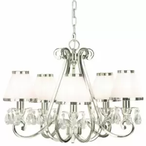 Loops - Esher Ceiling Pendant Chandelier Nickel Crystal & White Shades 5 Lamp Light