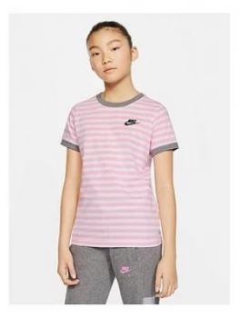 Nike Girls Stripe T-Shirt - White, Size L, 12-13 Years, Women