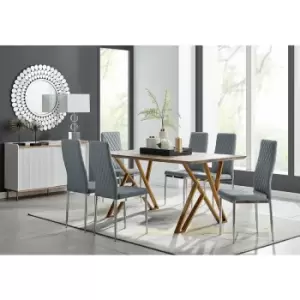 Taranto Oak Effect Dining Table and 6 Grey Milan Chairs - Elephant Grey