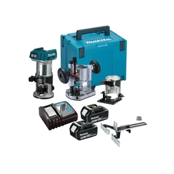 Makita - DRT50RMJX2 18v Cordless Brushless Laminate Router Trimmer + Plunge Base +