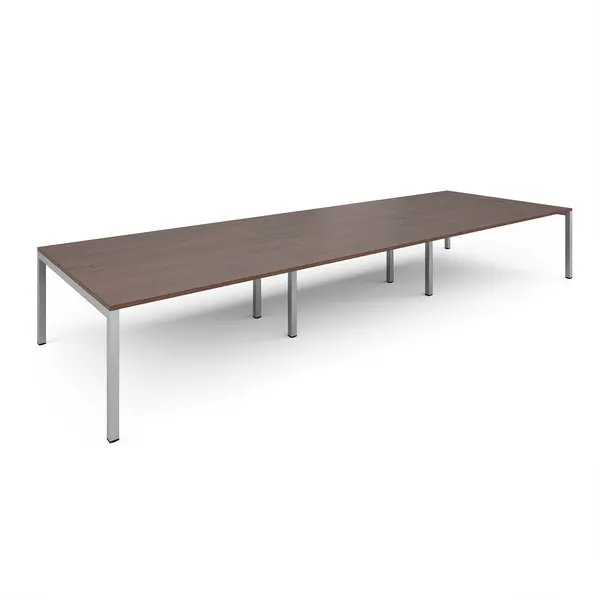 Connex Triple Back to Back Office Desk - 4800mm x 1600mm - Silver - Walnut