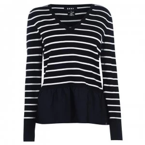 DKNY V Neck Stripe Peplum Jumper - NEW NAVY/IVORY