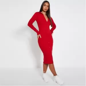 I Saw It First Rib Button Front Midaxi Dress - Red