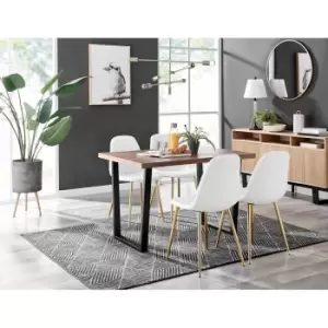 Furniture Box Kylo Brown Wood Effect Dining Table and 4 White Corona Gold Leg Chairs