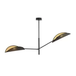 Vene Black Multi Arm Semi Flush Ceiling light with Black, Gold Fabric Shades, 2x E14