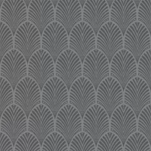 Grey Art Deco Peacock Blown Wallpaper