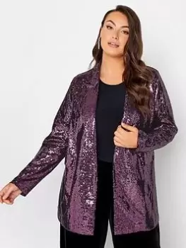 Yours Yours Berry Sequin E2E Blazer, Purple, Size 14, Women