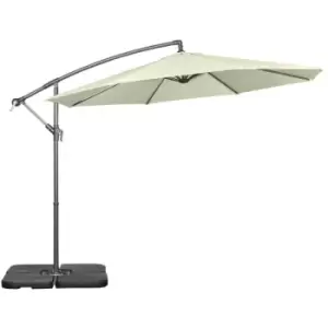 Outsunny 3(m) Banana Parasol Cantilever Umbrella Garden w/ Base Weights, Beige - Beige