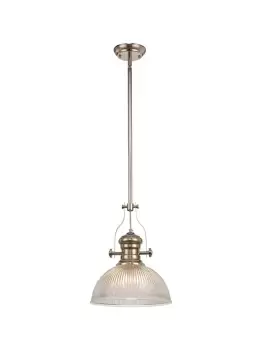 Telescopic Dome Ceiling Pendant E27 With 30cm Dome Glass Shade, Polished Nickel, Clear