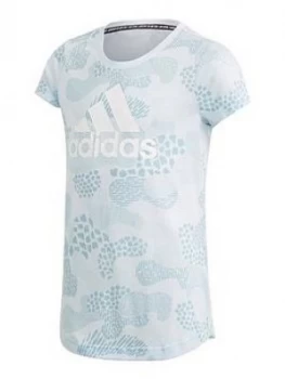 adidas Junior Girls Must Haves Graphic Tee - Grey Camo, Grey Camo, Size 7-8 Years, Women