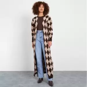 I Saw It First Argyle Longline Knit Cardigan - Brown