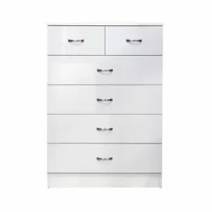 Fwstyle Modern 6 Drawer Chest High White Gloss Drawers On A Matt White Frame