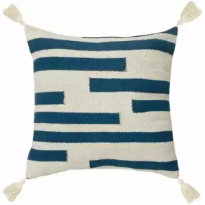 The Linen Yard Alaya Woven Jacquard 100% Cotton Tasselled Cushion Cover, Navy, 50 x 50 Cm