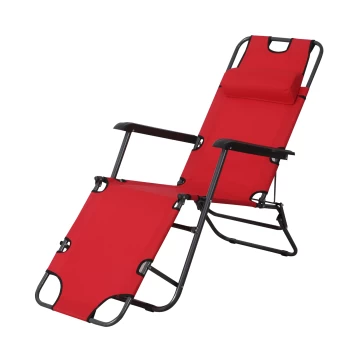 Outsunny 2 in 1 Sun Lounger Folding Reclining Chair Garden Outdoor Camping Adjustable Back with Pillow (Red) AOSOM UK