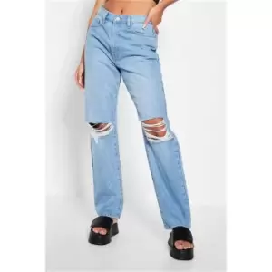 I Saw It First Ripped Knee Baggy Jean - Blue