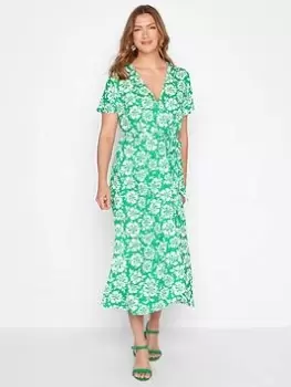 Long Tall Sally Floral Print Wrap Dress - Green, Size 14, Women