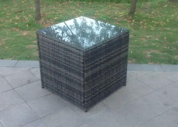 Fimous Outdoor Dark Grey Rattan Cube Side Table Coffee Table