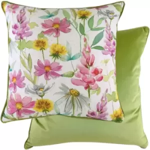 Evans Lichfield Ava Wild Flowers Cushion Cover (One Size) (Green/Pink/Yellow)