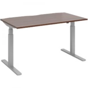 Elev8 Rectangular Sit Stand Single Desk with Walnut Melamine Top and Silver Frame 2 Legs Touch 1400 x 800 x 675 - 1300 mm