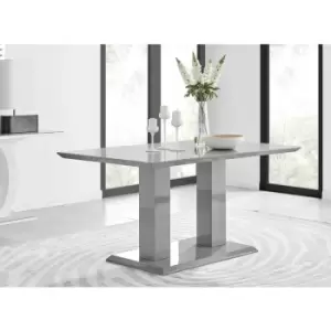 Furniturebox Imperia 6 High Gloss Grey 6 Seater Dining Table with Structural 2 Plinth Column Legs Perfect for Modern Minimalist Dining Rooms