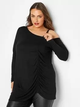 Yours Ruched Cold Shoulder Top Blk - Black, Size 30-32, Women