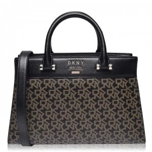 DKNY Logo Leather Satchel Bag - Ebony Black NHO