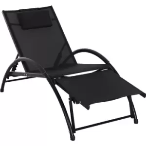 Sun Lounger Half Circle Arms Adjustable Head Footrest Aluminium Frame Black - Black