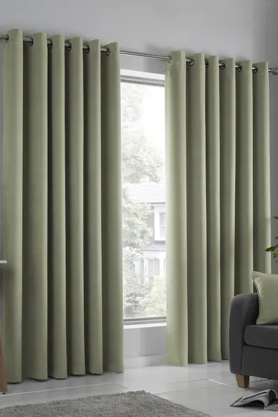 Fusion Strata Green Blackout Eyelet Curtains Green