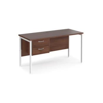 Office Desk Rectangular Desk 1400mm With Pedestal Walnut Top With White Frame 600mm Depth Maestro 25 MH614P2WHW