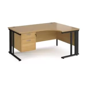 Office Desk Right Hand Corner Desk 1600mm With Pedestal Oak Top With Black Frame 1200mm Depth Maestro 25 MCM16ERP2KO