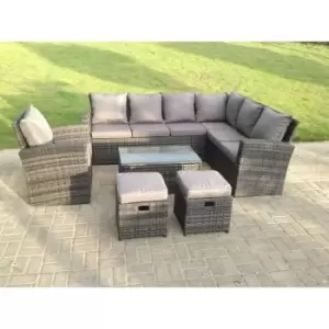 Fimous 7 Seater Outdoor Dark Grey Rattan Lounge Complete Sofa Set with Oblong Coffee Table and 2 Stools