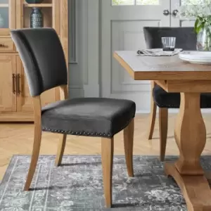 Dusk Rustic Oak Pair Of Upholstered Chairs - Gun Metal Velvet Fabric